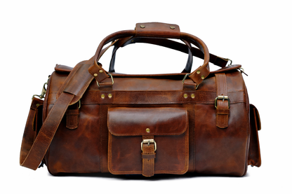 Vintage Brown Leather Duffel Bag