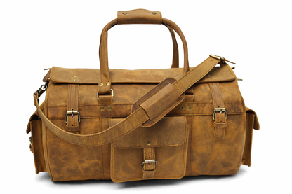 Tan Leather Travel Duffel Bag