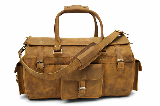 Tan Leather Travel Duffel Bag