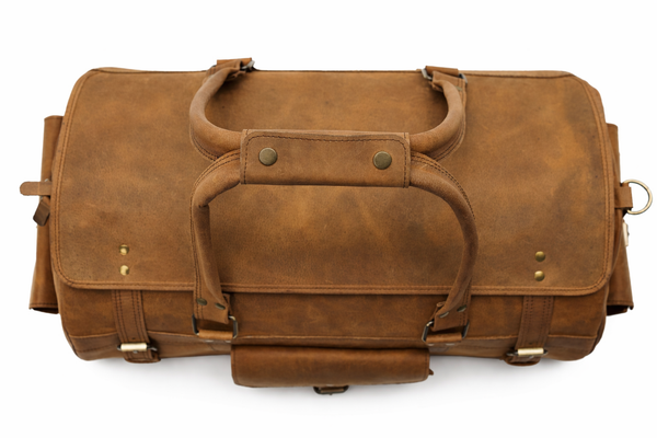 Tan Leather Travel Duffel Bag