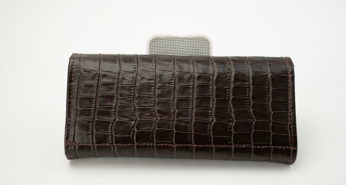 Croc-Embossed Leather Clutch Wallet - Dark Brown
