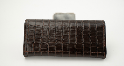 Croc-Embossed Leather Clutch Wallet - Dark Brown