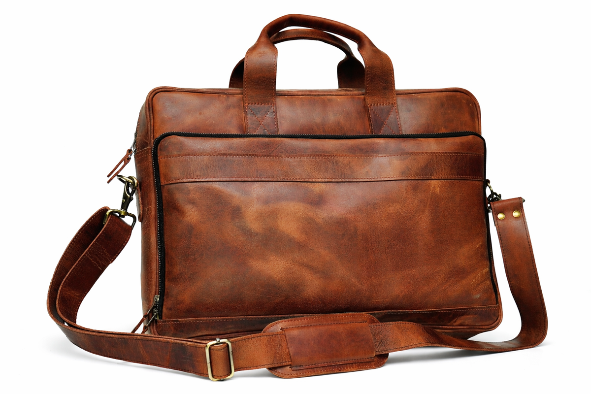 Vintage Brown Leather Multi-Pocket Briefcase