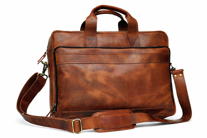 Vintage Brown Leather Multi-Pocket Briefcase