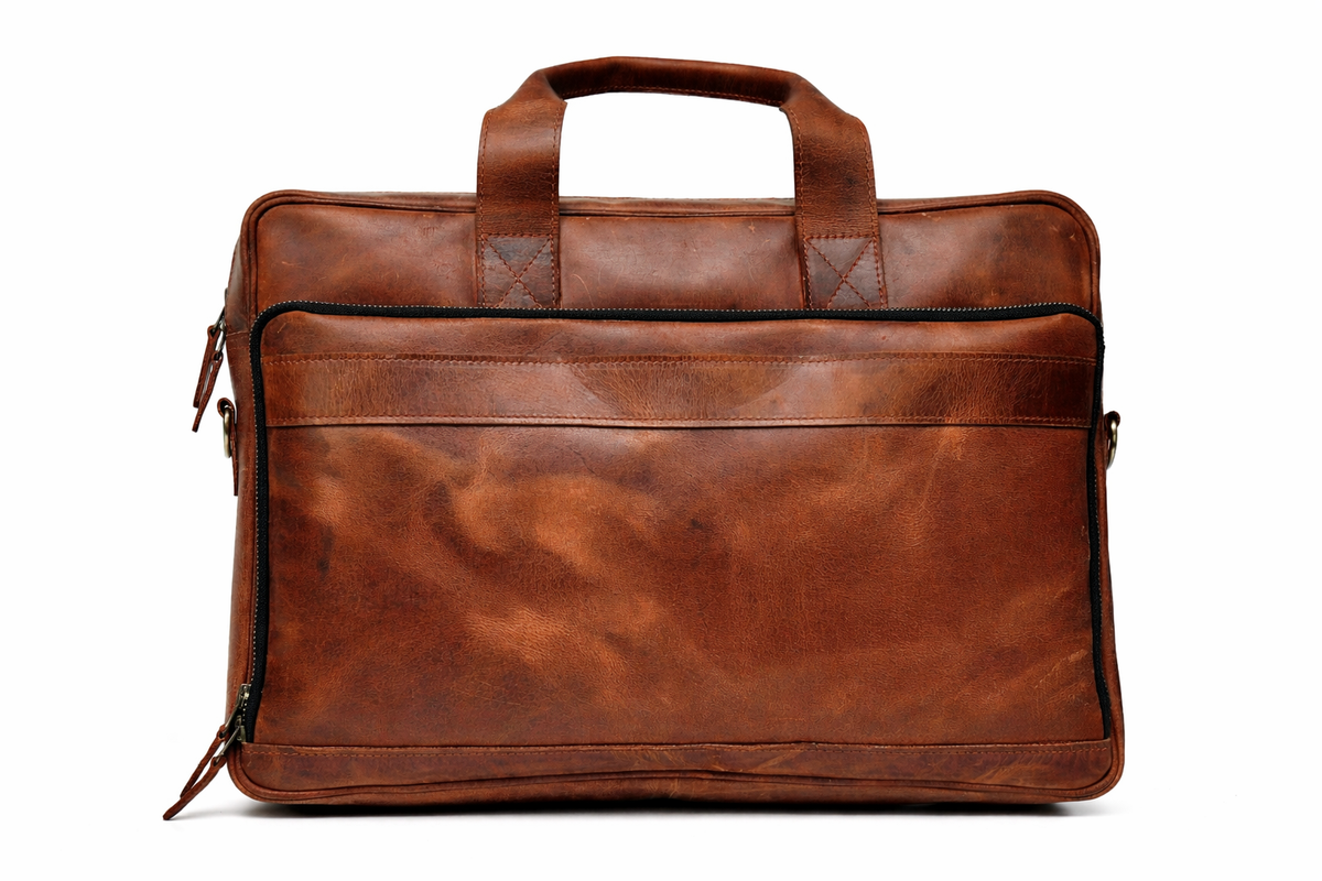 Vintage Brown Leather Multi-Pocket Briefcase