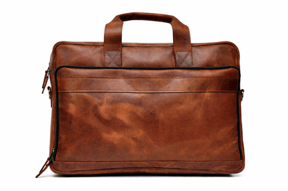 Vintage Brown Leather Multi-Pocket Briefcase