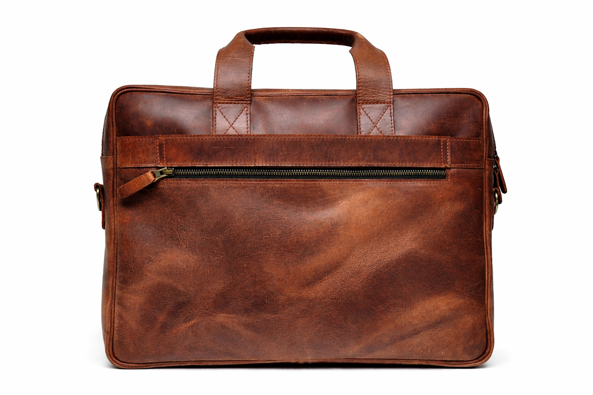 Vintage Brown Leather Multi-Pocket Briefcase
