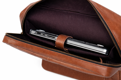 Vintage Brown Leather Multi-Pocket Briefcase