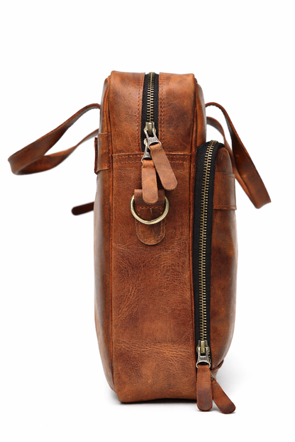 Vintage Brown Leather Multi-Pocket Briefcase