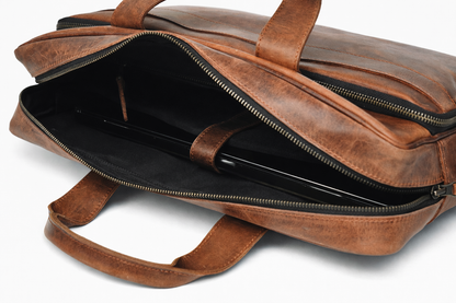 Vintage Brown Leather Multi-Pocket Briefcase