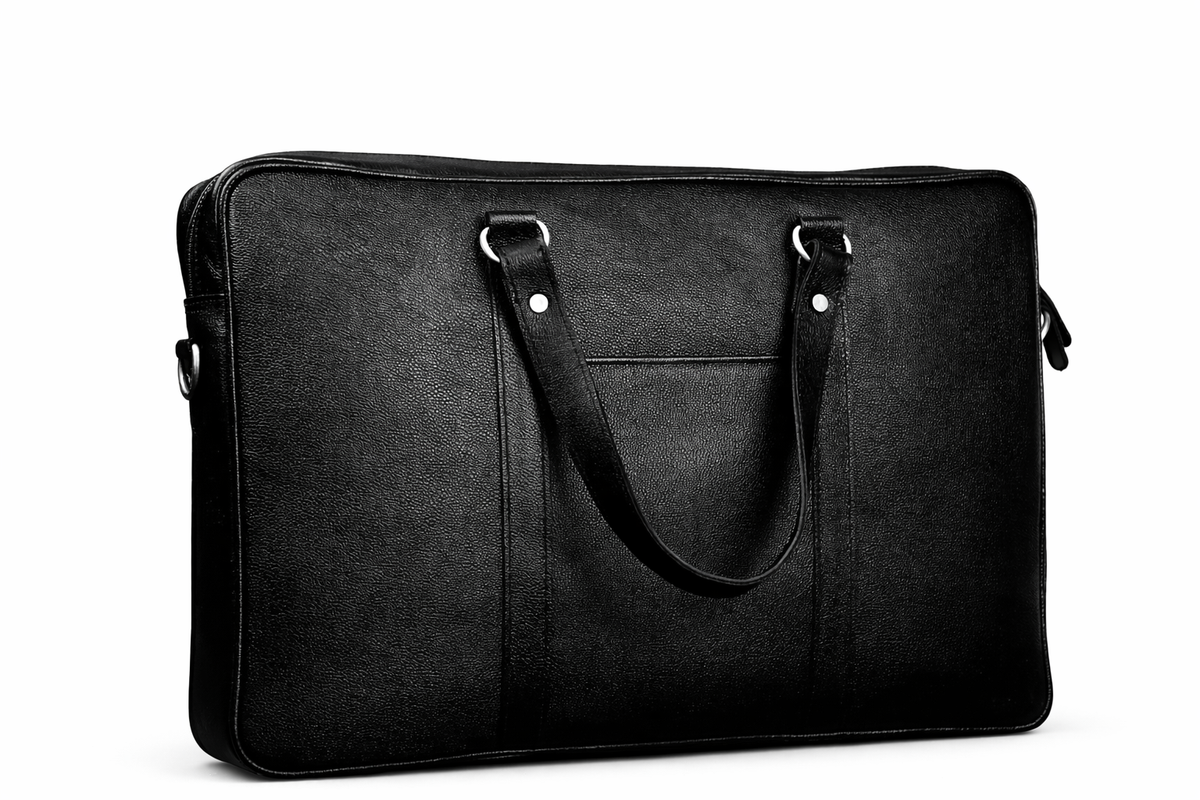 Black Leather Multi-Pocket Briefcase